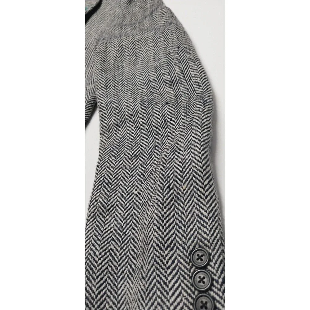 RALPH LAUREN Blazer Black Cream Herringbone Size 8 Silk Linen Blend Academia GUC - Picture 5 of 16